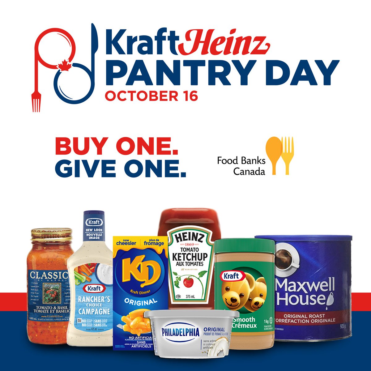 foodbankscanada's tweet photo. Help Canadians in need during these critical times. On October 16, @kraftcanada is launching #KHPantryDay. Buy any participating product in-store during @khpantryday and Kraft Heinz Canada will match with a donation to Food Banks Canada.

More details: https://t.co/PgT13ueeoK https://t.co/OZVHU3QVCV