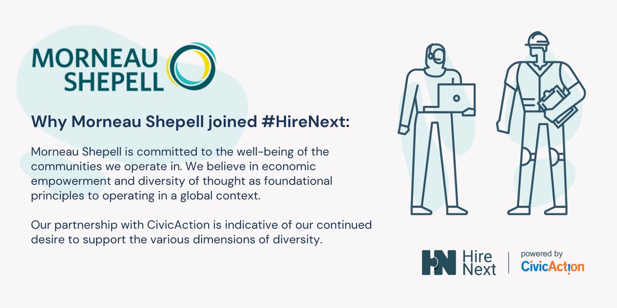 CivicActionCA's tweet photo. Meet our newest #HireNext employer, @Morneau_Shepell!

They help organizations support the financial security, health &amp; well-being of their employees &amp; community. Becoming a HireNext Employer is key to that mission.

Become a #HireNext employer: https://t.co/prW1o1edv0 https://t.co/vzV52y4LRj