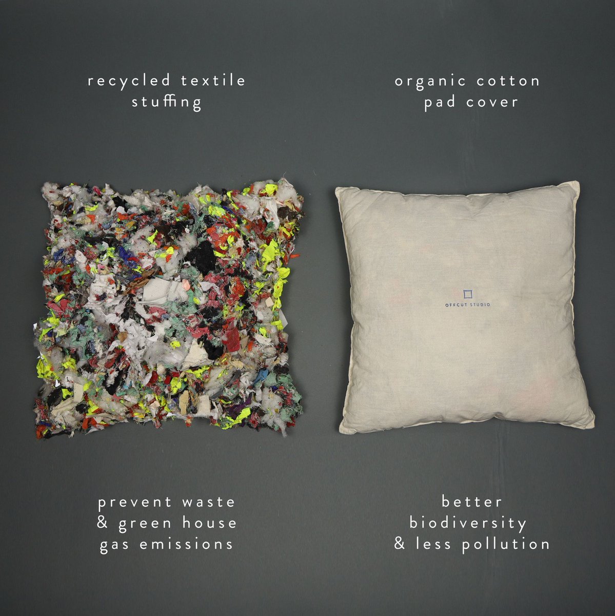 OffcutStudioUK's tweet photo. The inside of our cushion pads looks like this. Made from 100% reclaimed textiles waste, that would have gone to the incinerator if we hadn't stepped in and saved it. Stuffing is super comfy and you can try that at home with a worry free refund guarantee. https://t.co/0K2Rx3N05t https://t.co/2mHGVhyQwo