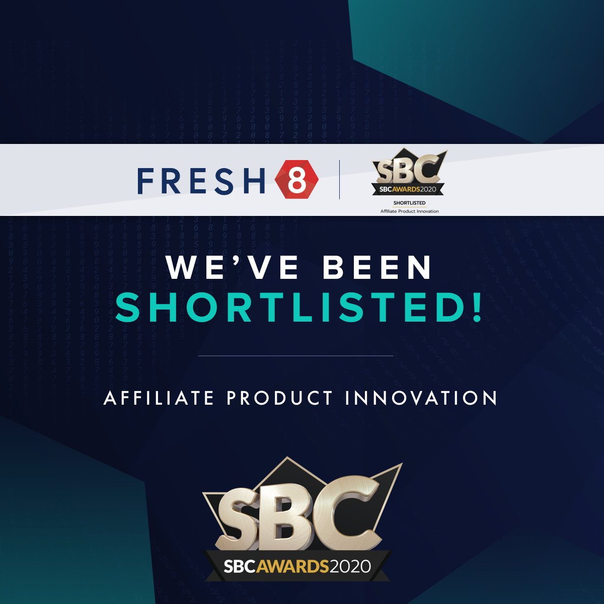 Good news for the <a href="/fresh8tech/">Fresh8 Tech Team</a> team today, we've been shortlisted for the #Affiliate Product Innovation category at the #SBCAwards2020 #advertising #sportsbetting #casino