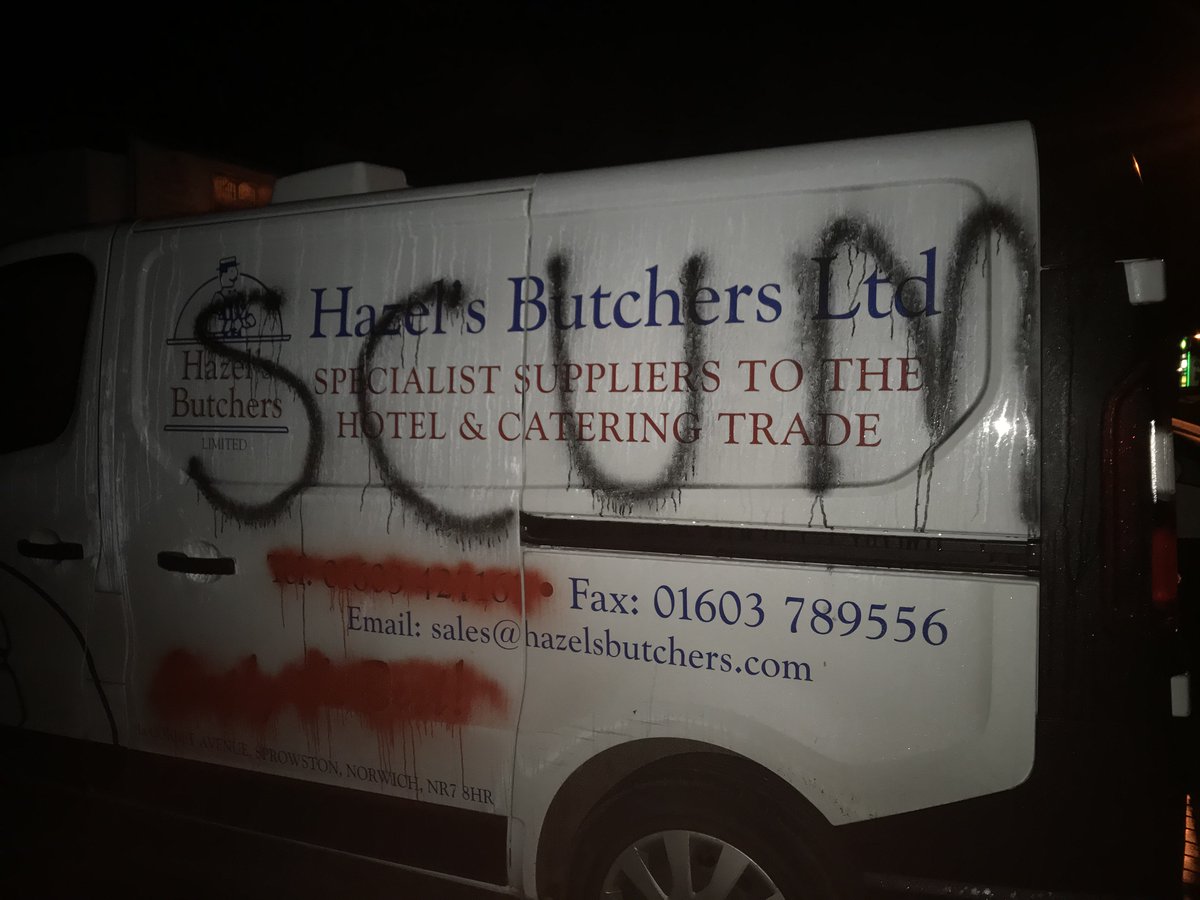 unoffensive112's tweet photo. BUTCHERSHOP AND VANS VANDALISED IN THE UK 

read the report below: 

https://t.co/YcKvWXKCEv https://t.co/RO3rQimle1