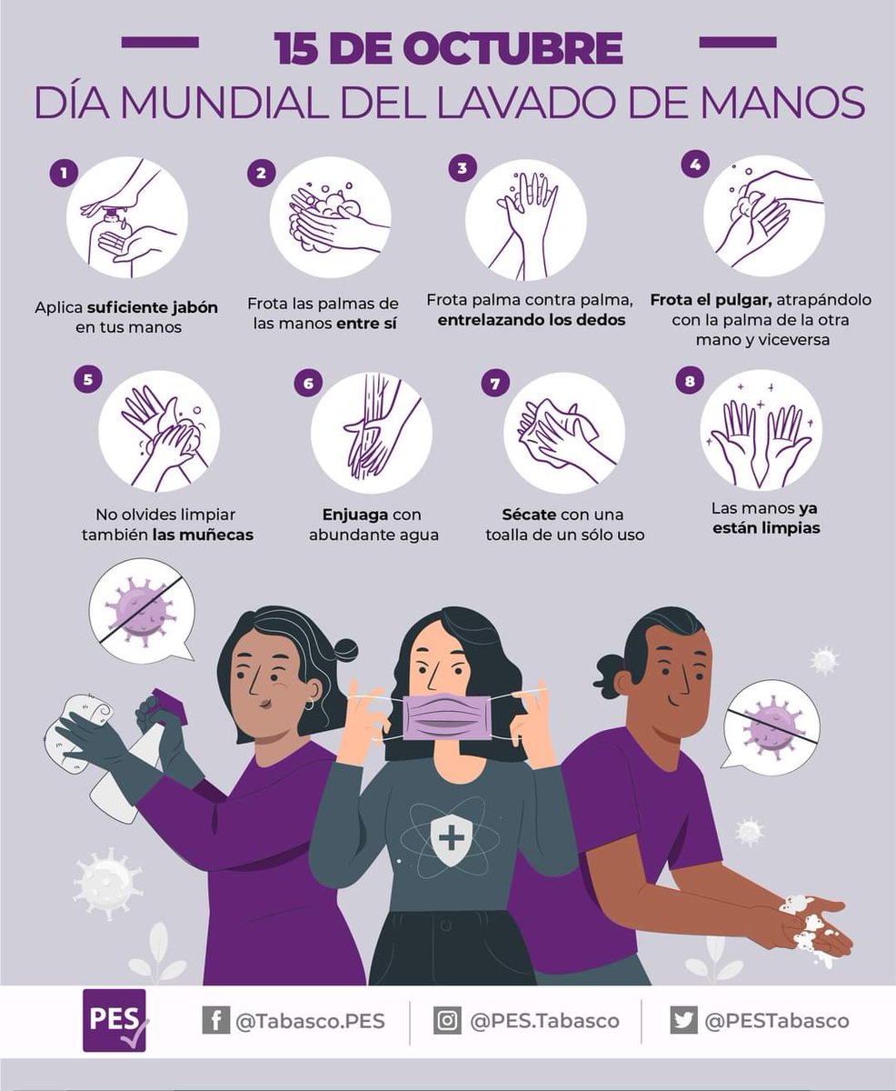 PESTabasco's tweet photo. ¡El 15 de octubre es el Día Mundial del Lavado de Manos! Este día es dedicado a incrementar el conocimiento de esta práctica efectiva y económica que puede prevenir enfermedades y salvar vidas. https://t.co/V3C5Cry8IQ