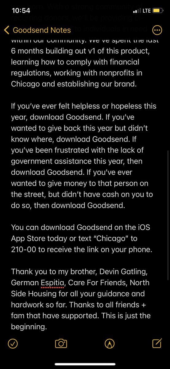 Arjun_Sriv's tweet photo. Finally launched v1 of @goodsendapp today so felt like reflecting 💭

download Goodsend from the iOS App Store or text “Chicago” to 210-00 to receive the link. 

Thank you 🙏🏽 https://t.co/4hZ0EbOFMN