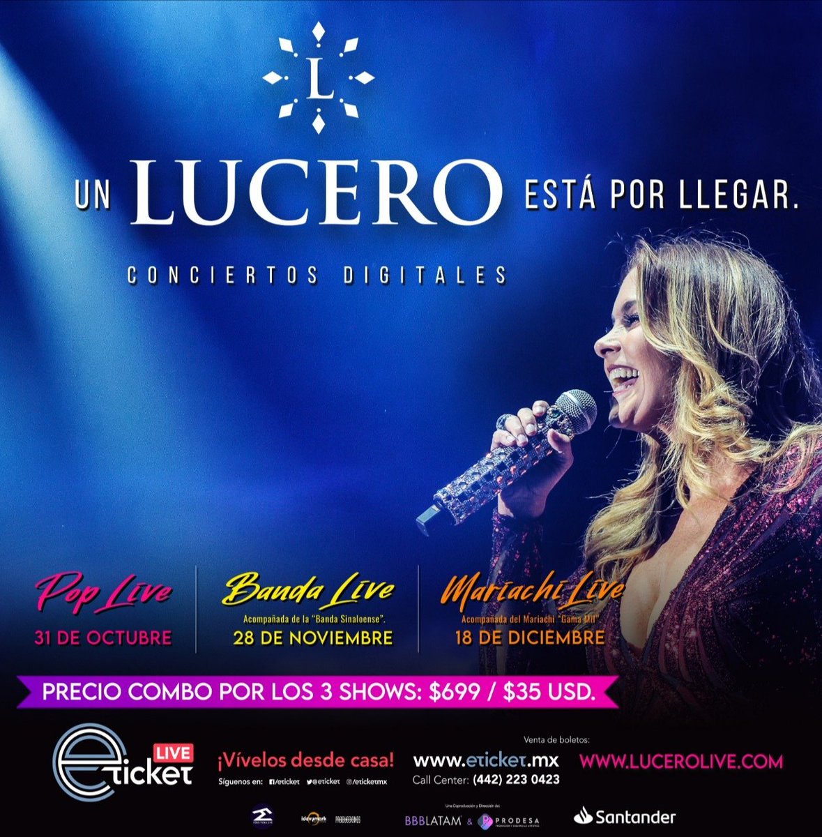 YA FALTA MENOS, #LUCERO PRESENTA 3 CONCIERTOS DIGITALES CON GRANDES SUPERPRODUCCIONES.
. 
Accesos a la venta en 🎟️:
. 
lucerolive.com y en eticket.mx 
.
<a href="/LuceroMexico/">Lucero</a>
. 
#Lucerinas  <a href="/idevymark/">Idevymark</a> <a href="/eticket/">ETICKET</a> <a href="/eticketCOL/">eticket Colombia</a> <a href="/eticketCR/">eticket Costa Rica</a> <a href="/ForoVienaMx/">Foro Viena</a> #BBBLATAM #PRODESA