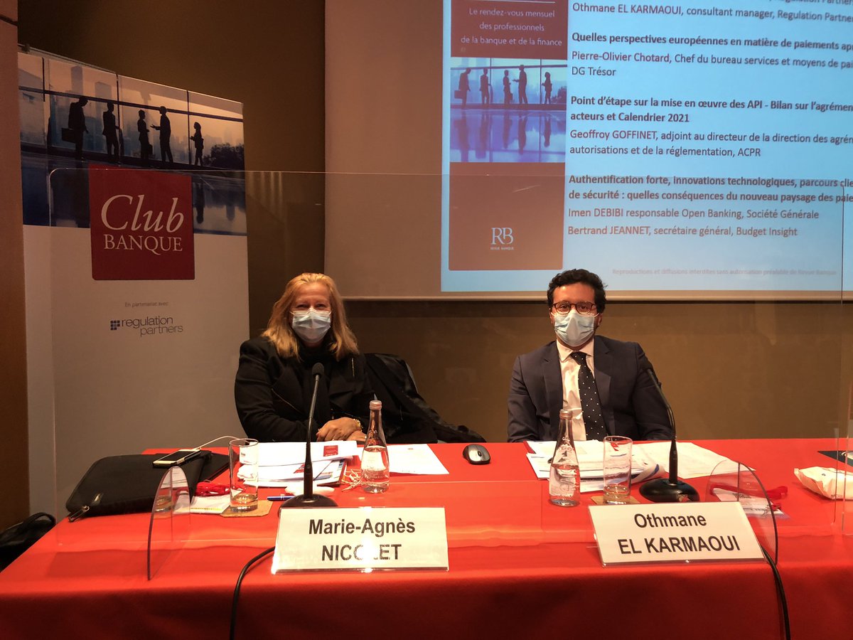 🎤 Marie-Agnès Nicolet, présidente de <a href="/RegulationPartn/">Regulation_Partners</a> et Othmane El Karmaoui, consultant manager au sein de <a href="/RegulationPartn/">Regulation_Partners</a> animent avec <a href="/RevueBanque/">Revue Banque</a> une conférence sur la #dsp2