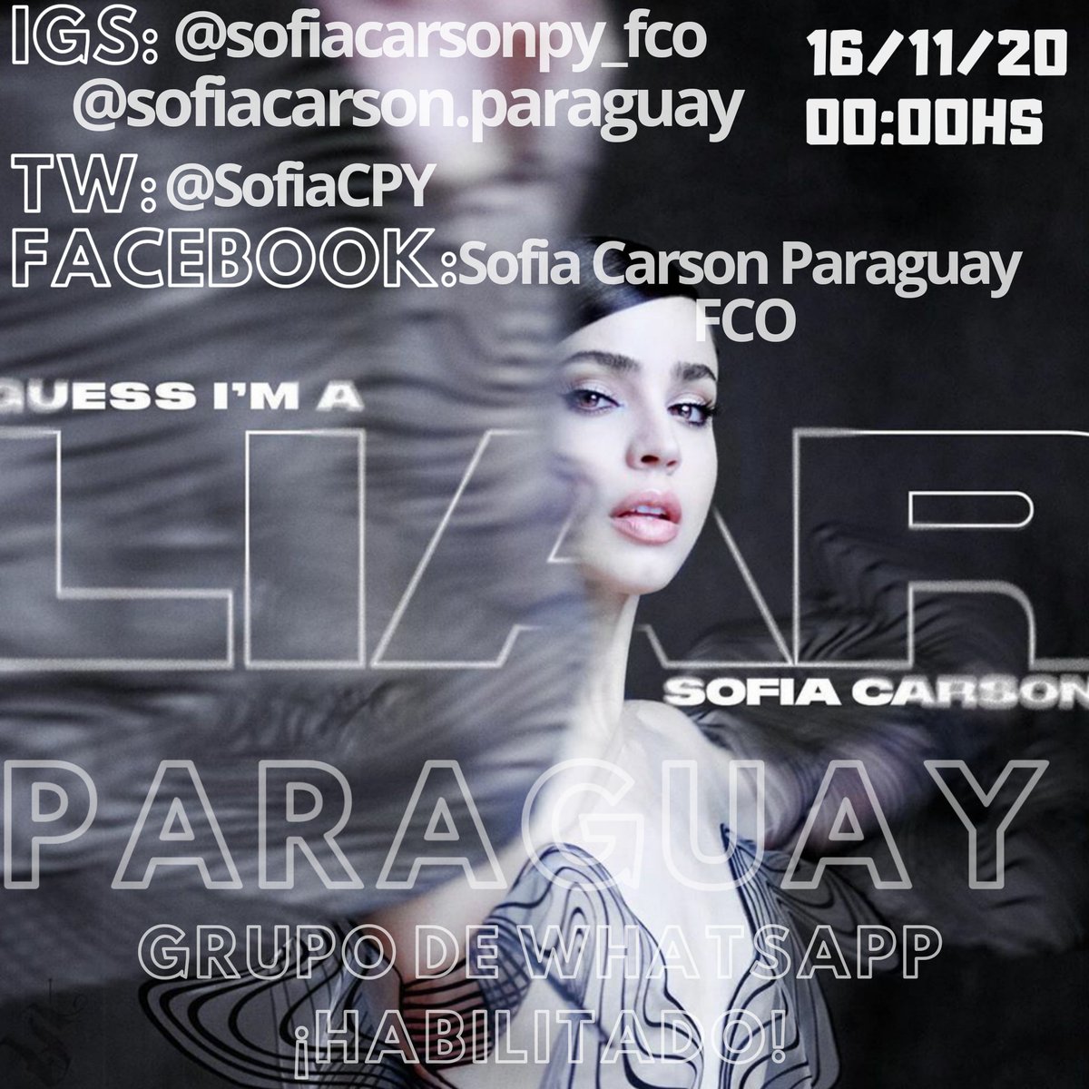 SofiaCPY's tweet photo. EMBOGUEEE 😋❤
 Mediante la pagina oficial de fans club; @SofiaCarsonPy 🇵🇾 y las asociadas @SofiaCPY @sofiacpynews1 🇵🇾 estaremos apoyando a nuestra Reina @SofiaCarson con GUESS IM A LIAR que se estrena mañana!! ♬♫❤♪😍 https://t.co/VkRctxYyqM