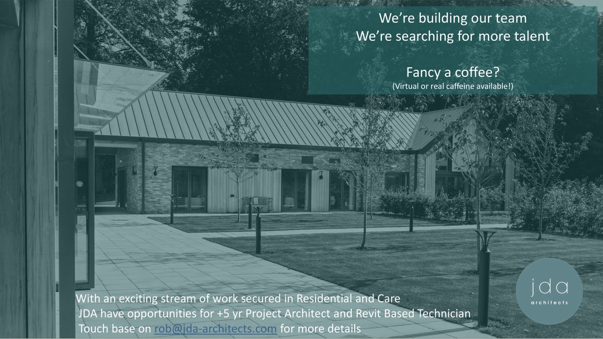 Exciting news! We’re looking for new team members to join us!  We have 2 positions, a job running Architect 5+ years qualified &amp; an experienced technician with both Revit and Autocad skills, to join either our Manchester or Liverpool studios. 
#TeamJDA #newopportunities #hiring