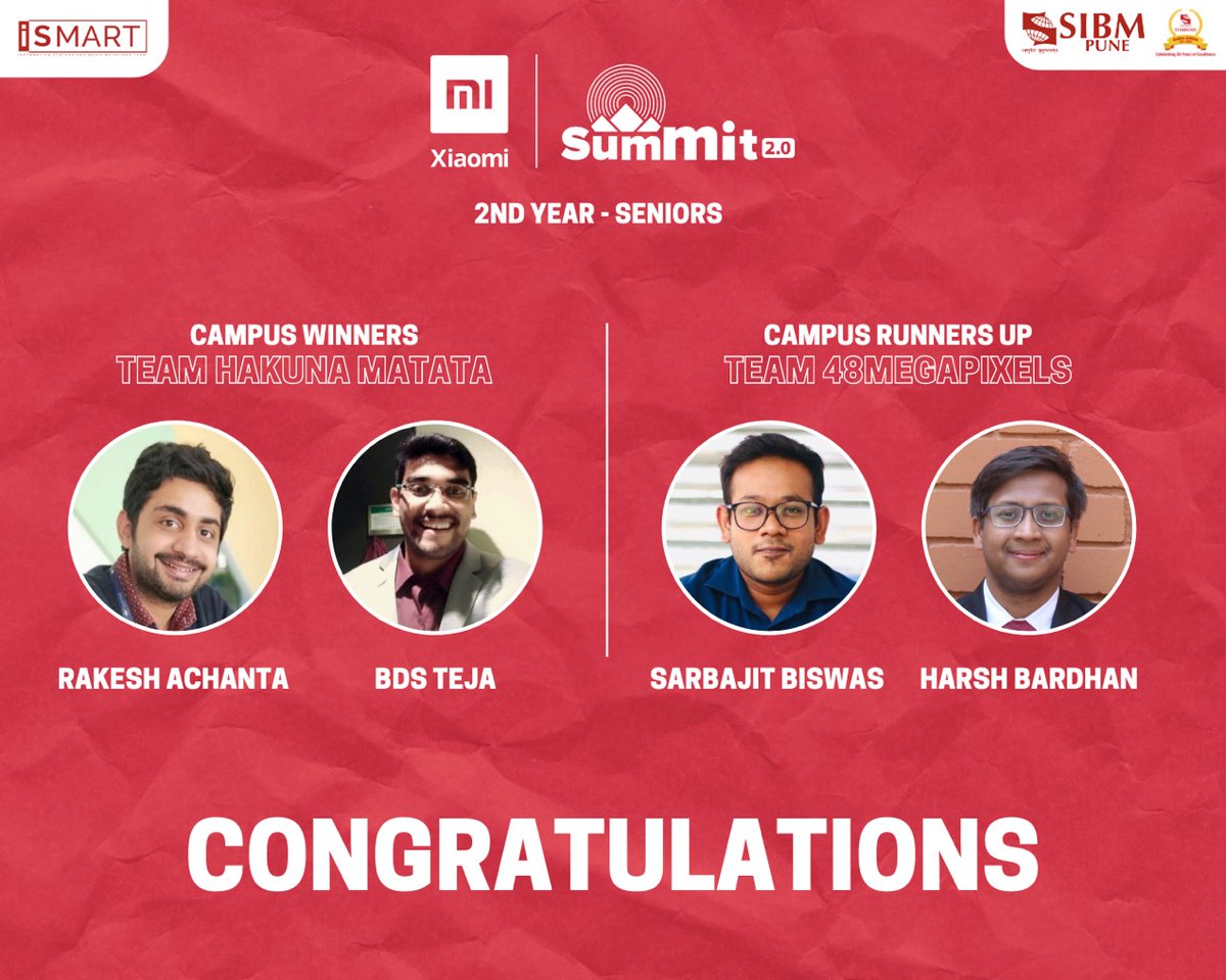SIBMPune's tweet photo. We are excited to share with you the results of the Mi Summit 2.0 - Campus Round at SIBM Pune. Our heartiest congratulations to the winners.
#SIBMPune #CaseStudyCompetition #MiSummit #MBA #Bschool https://t.co/aMgtm3dAXx