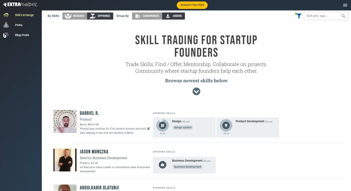 darkgaro's tweet photo. Bootstrapped Startup Founders.
Ever considered trading skills?
... and save 💰💰
Check out these skilled founders willing to trade.
https://t.co/ounyH0w3wK
#startups #founders #skills #tradeskills #skilltrading #vc #mentorship #bootstrapped https://t.co/yBH8R9kgSC