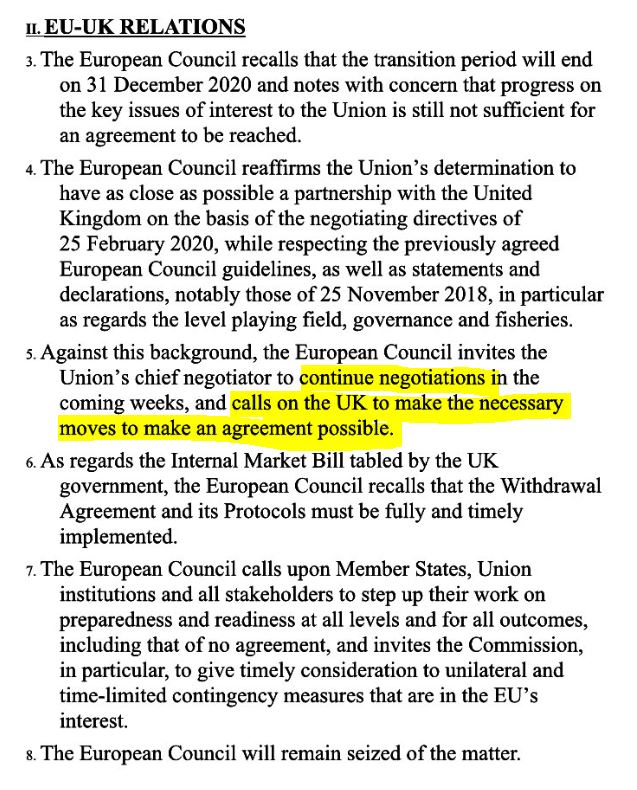 EU leaders have met and basically shrugged - original instruction to  @MichelBarnier to "intensify" talks diluted to "continue" and clear that up to UK to "make the necessary moves" to get a deal. Well guess what? The UK say the same. So what now??? /3
