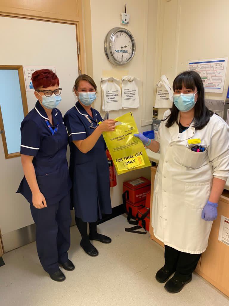 Our 1st patients receiving convalescent #plasma <a href="/barnshospital/">Barnsley Hospital</a> in the fight against #CovidUK #COVID #recovery #trial <a href="/Rybose_/">Ryan Colwell</a> <a href="/BarnsleyRD/">Research & Development @ Barnsley Hospital</a> #transfusion <a href="/NHSBT/">NHS Blood+Transplant</a> <a href="/gailmiflin/">Dr Gail Miflin</a> @JCDMD_CRH @BarnsHospCEO