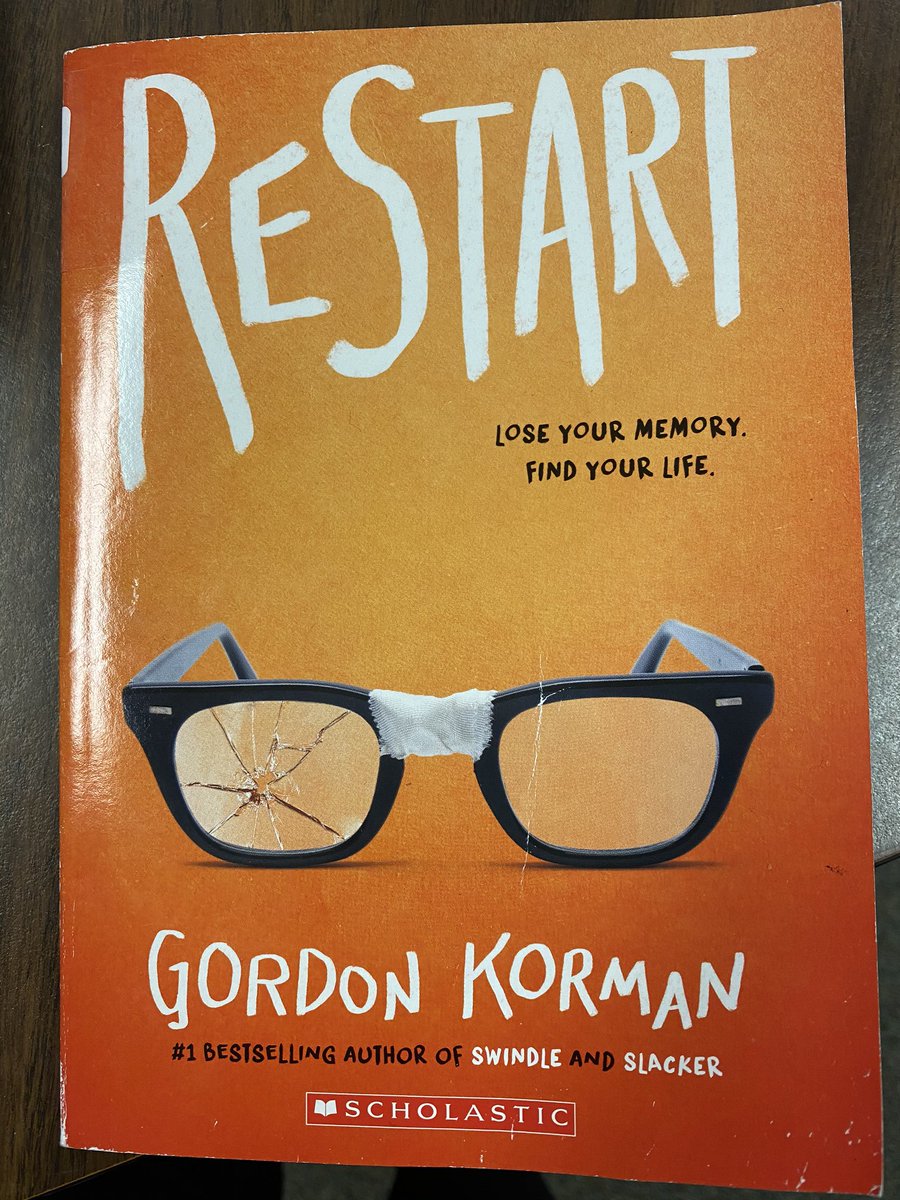 amy_mccrary's tweet photo. “I read way past the assigned chapters last night because I couldn’t put it down...it’s just so good!” -a 7th grader describing Restart.  You are helping kids love to read, @gordonkorman!  #KMSCougarPride #7thRELA https://t.co/4jfOJJ5BHS