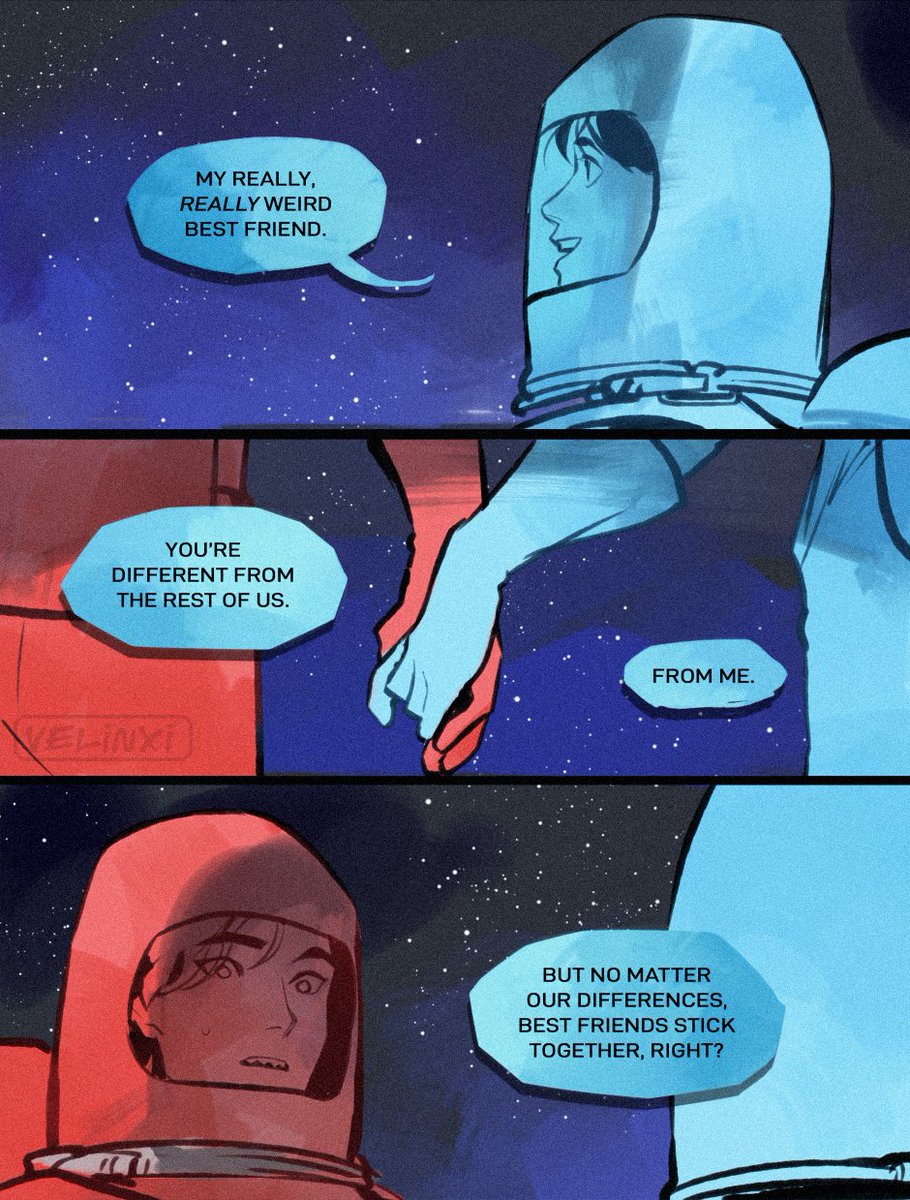 [among us] blue crewmate and his red imposter friend that stalks him to protect him from other imposters, part 5

The end 