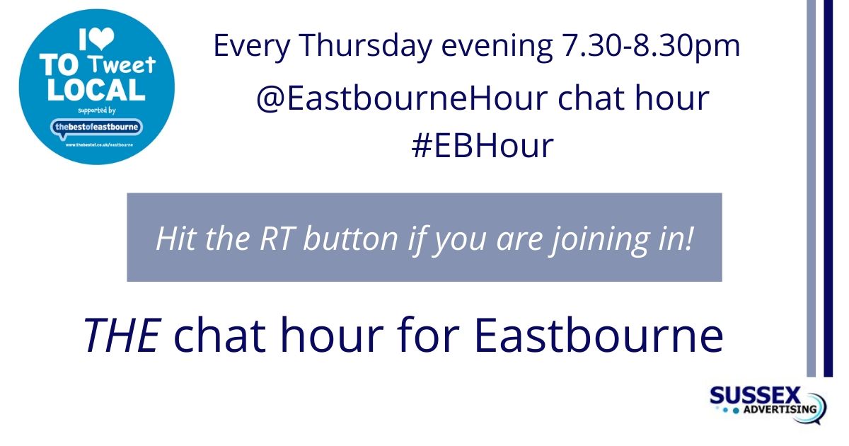 SussexAdUK's tweet photo. Another fantastic chat hour coming up tonight with #EBHour
Are you joining in and linking up with fellow #Eastbourne businesses? Give this a RT and get the word out!
See you there!
#Sussex #SussexBusinesses #BuyLocal #SupportLocal #BizHour #ChatHour #NetworkinginSussex https://t.co/0bamJ11w6A
