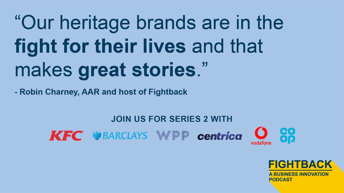 AARGROUP's tweet photo. Countdown is progressing! We're a matter of days away from the launch of Fightback Series 2, hosted by @Rcharney  and featuring @WPP @KFC_UKI @barclaysuknews @VodafoneUK @centricaplc @coopuk Subscribe on your favourite podcast platform now! 
https://t.co/4X5lyvNMGH https://t.co/BPMx3oUBRR