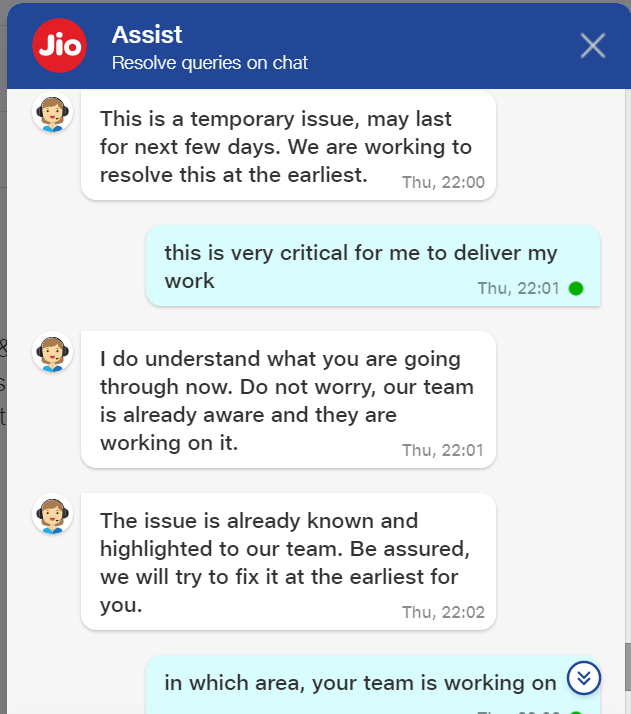 DharmeshTweet's tweet photo. @JioCare @reliancejio 
is this how you are providing best services. 
very frustrating response. 
no quick action https://t.co/bfufqHCEGm