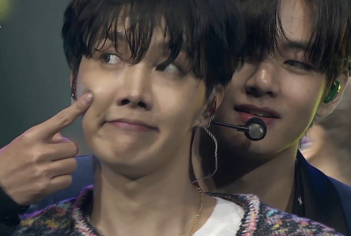 and V booping J-hope's dimples 