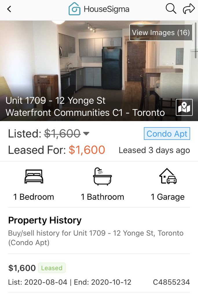 The Latest in Toronto RentsThis one is a gigantic WOW!The condo was just leased at the same rented price as 2012!!! Parking included and you can have furnished if you like lolWhat a complete disaster for rents! #cdnecon