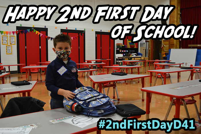 d41franklin's tweet photo. Welcome back to school to our kindergartners, 1st and 2nd graders today! Use hashtag #2ndFirstDayD41 on social media and share photos of your blended and remote learning students, or send photos to webmaster@d41.org #d41strongertogether https://t.co/XsY3sRbivh