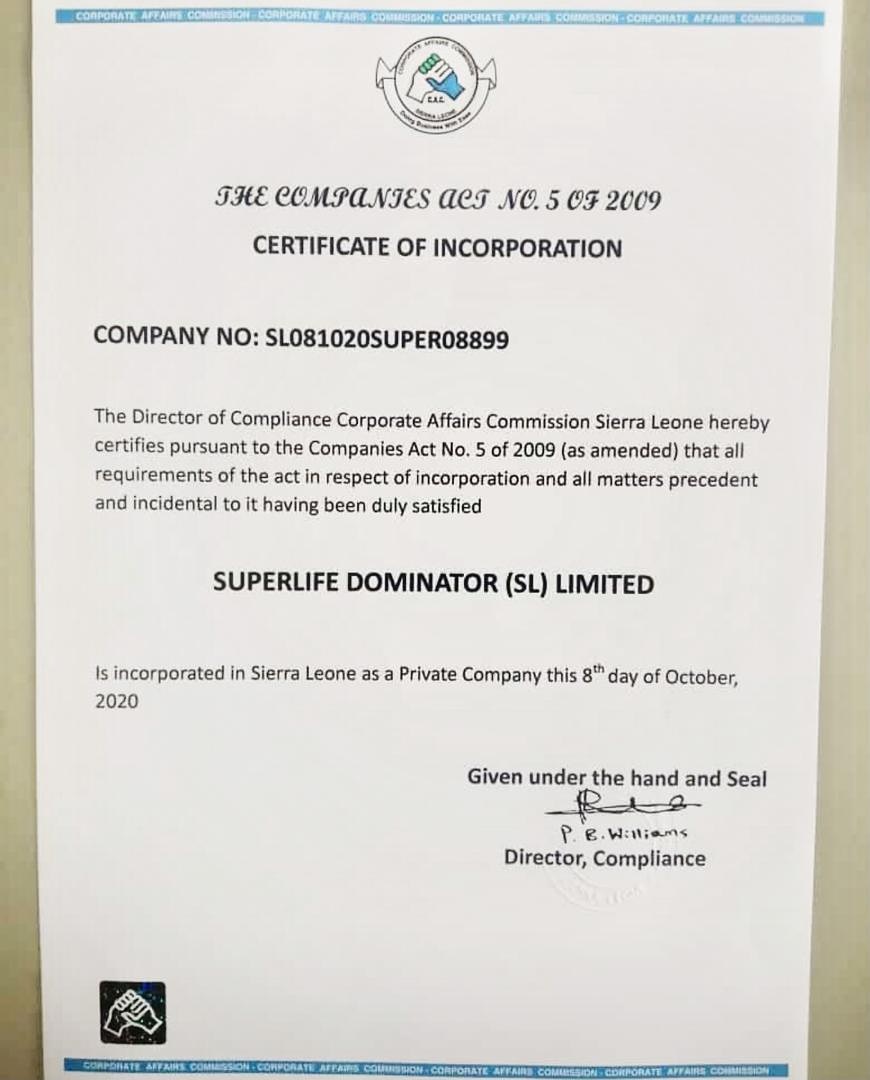 PreevinaN's tweet photo. DOMINATOR SIERRA LEONE have finally gotten the *Certified of Incorporation🇸🇱🥳🎉💥✅💯
We are recognized as Superlife Dominator (SL) Limited💥💥💥
#LifeIsSuper #superlifesierraleone #superlifeworld #superlifedominator #dominatorsierraleone #networkmarketing #global #sierraleone https://t.co/Nw2gIJupRp