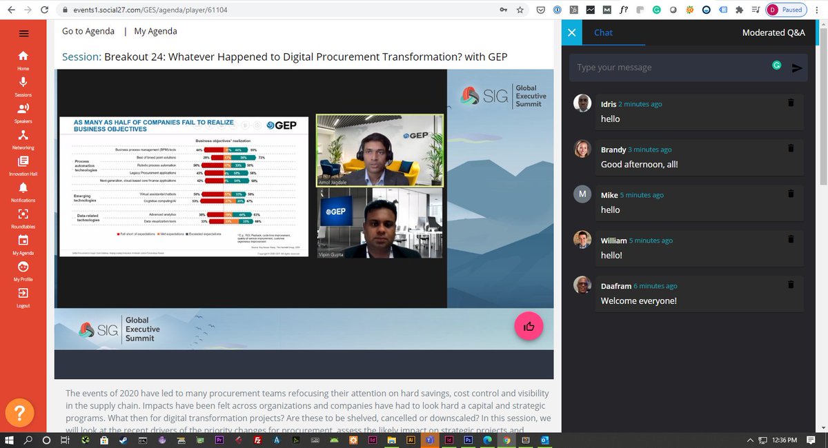 DaaframCampbell's tweet photo. I'm loving this session w/ @GEP_Worldwide discussing how the events of 2020 have led to many #procurement teams refocusing their attention on hard savings, cost control and visibility in the supply chain. So many nuggets being dropped! #SIGventure! https://t.co/wjYw2Ddha3 https://t.co/I3QcC7WzNJ