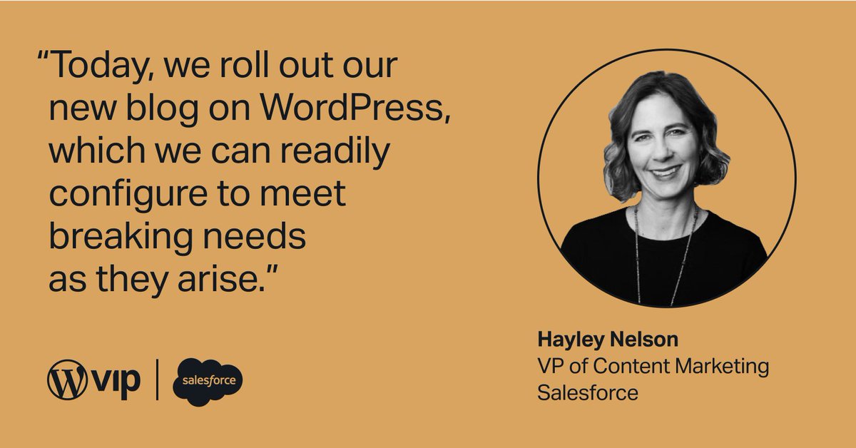 WordPress VIP (@wordpressvip) on Twitter photo Congratulations to <a href="/hayley_nelson/">Hayley Nelson</a> and the entire <a href="/salesforce/">Salesforce</a> team on the launch of The 360 Blog! We're proud to provide the speed, flexibility, and scale to power their #ContentRevolution. Explore it here >> sforce.co/3764hw9 Congratulations to <a href="/hayley_nelson/">Hayley Nelson</a> and the entire <a href="/salesforce/">Salesforce</a> team on the launch of The 360 Blog! We're proud to provide the speed, flexibility, and scale to power their #ContentRevolution. Explore it here >> sforce.co/3764hw9