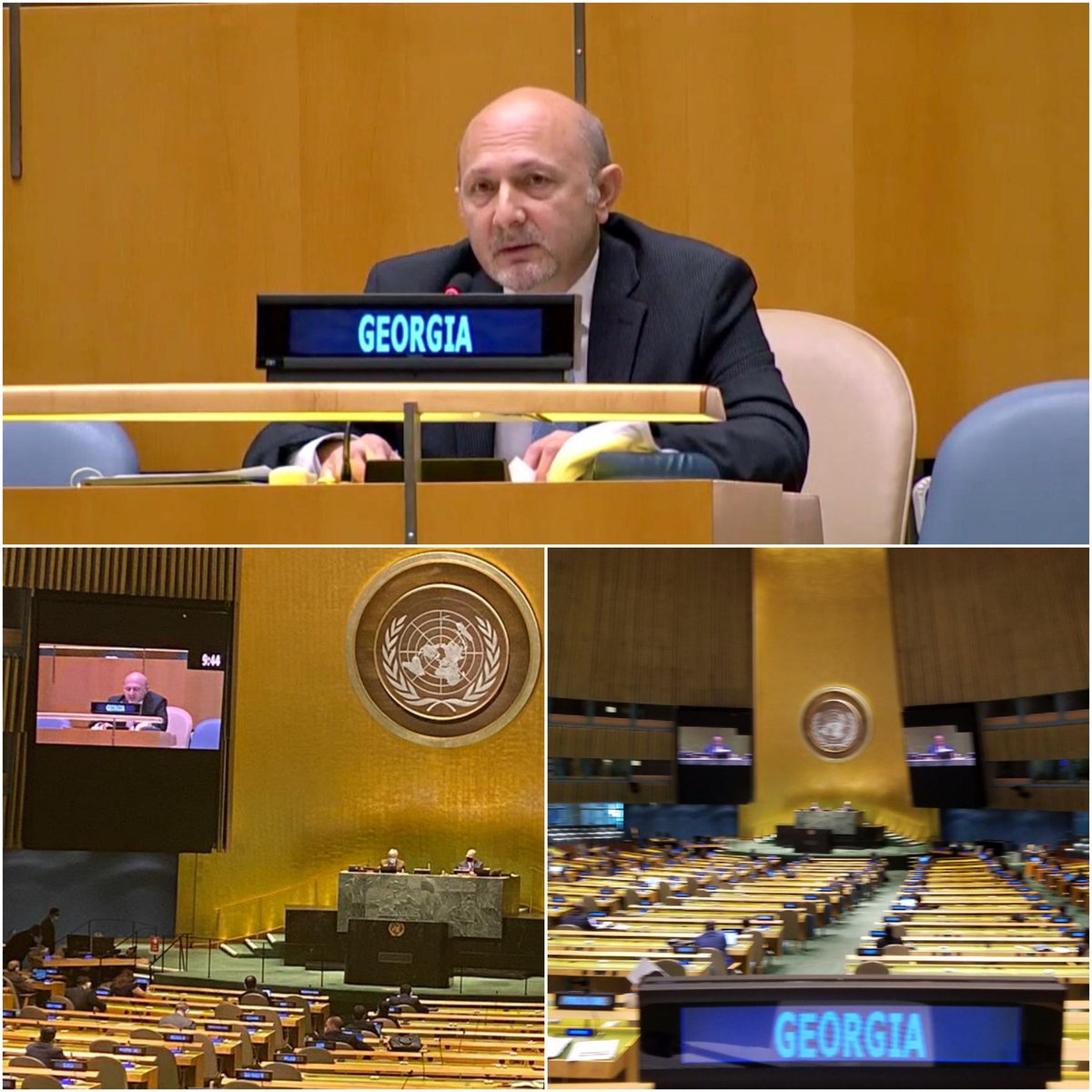 kahaimnadze's tweet photo. @GeorgiaUN at #UNGA75 in #covid-times: addressed #1C on non-proliferation/disarmamnt issues, stressed increased militarization of Russia-occupied GEO regns #Abkhazia/#Tskhinvali, hybrid warfare agnst 🇬🇪 incl misinformatn &amp; #CyberAttack on #LugarCenter, called implemnt Aug12 agrmt https://t.co/o6gemlgir2