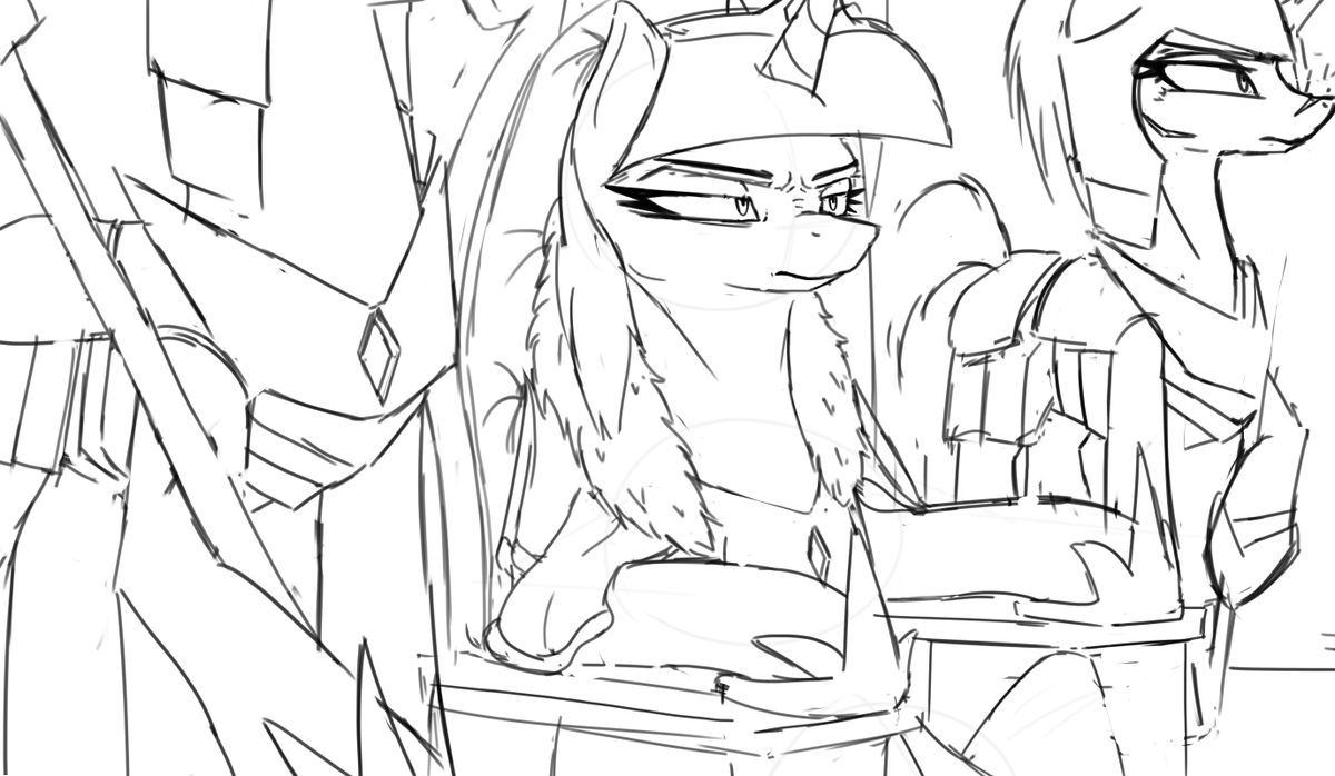 NixWorldArt's tweet photo. I recently continued working on the Ruler's Throne artwork, and noticed something was missing. It was Red Flare!
I replaced the sketch of the last guard (right side) with Red Flare who's one of the main characters of the comic.
Before and after.
#TwilightsCommand #fanart #wip https://t.co/LqEcUEX1H9