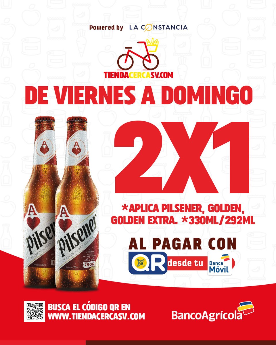 TiendaCercaSv's tweet photo. Nosotros te armamos el finde ideal. 😎👌Tu favorita el 2x1 si pagas con el código QR desde tu banca móvil. #CompraCercaCompraSegura

Conoce más ingresando a https://t.co/e5R3v0YKb2 https://t.co/YK9HlV17ud