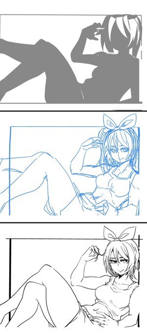 最近ラフはシルエットのみで良いのでは…と思い、試しています(割と時短になるっぽい) 