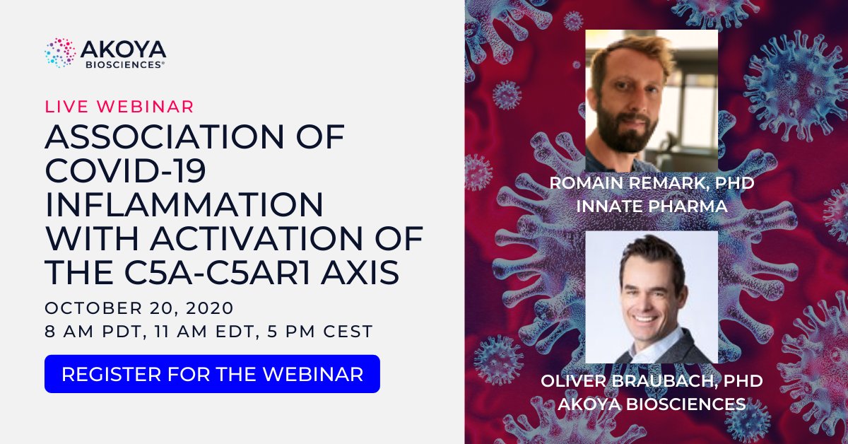 AkoyaBio's tweet photo. Time is running out to register for next week's webinar! Learn about new #COVID19 data generated by a a multi-institutional research taskforce using #multiplexIHC analysis. Featuring guest speaker Dr. Romain Remark @InnatePharma. Save your spot! https://t.co/YscAQhD96w https://t.co/PTuMsZqE0a