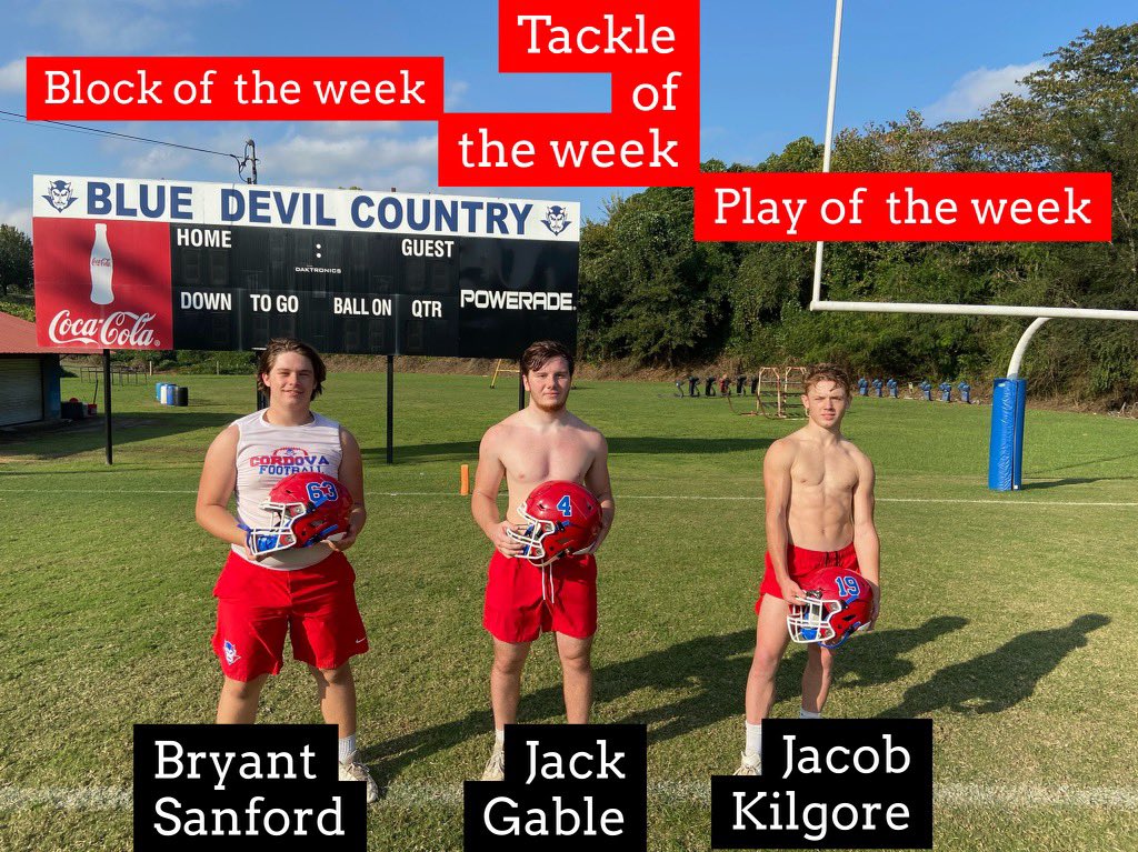 FootballCordova's tweet photo. Congrats to last week’s Block, Tackle and Play of the Week award winners! https://t.co/2Vf3f4CiZm