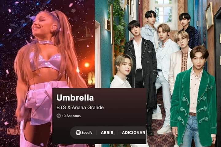 alexbutera3435's tweet photo. El sitio de pre-lanzamientos Shazam ha registrado la colaboración de Ariana Grande y BTS, titulada "Umbrella".☔
Esté sitio registra las canciones que estarán disponibles pronto.🔥🧡 https://t.co/UMMoOI4g1A