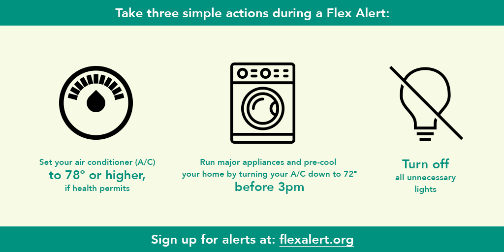MCECleanEnergy's tweet photo. A statewide #FlexAlert, calling for #electricityconservation, has been issued from 3-10 p.m. today. Get more information at https://t.co/h2jNwFhYyI or check out our blog to learn more about the difference between #PSPS and #FlexAlert https://t.co/DbEXd5a72U. https://t.co/o0dQiKUxTD