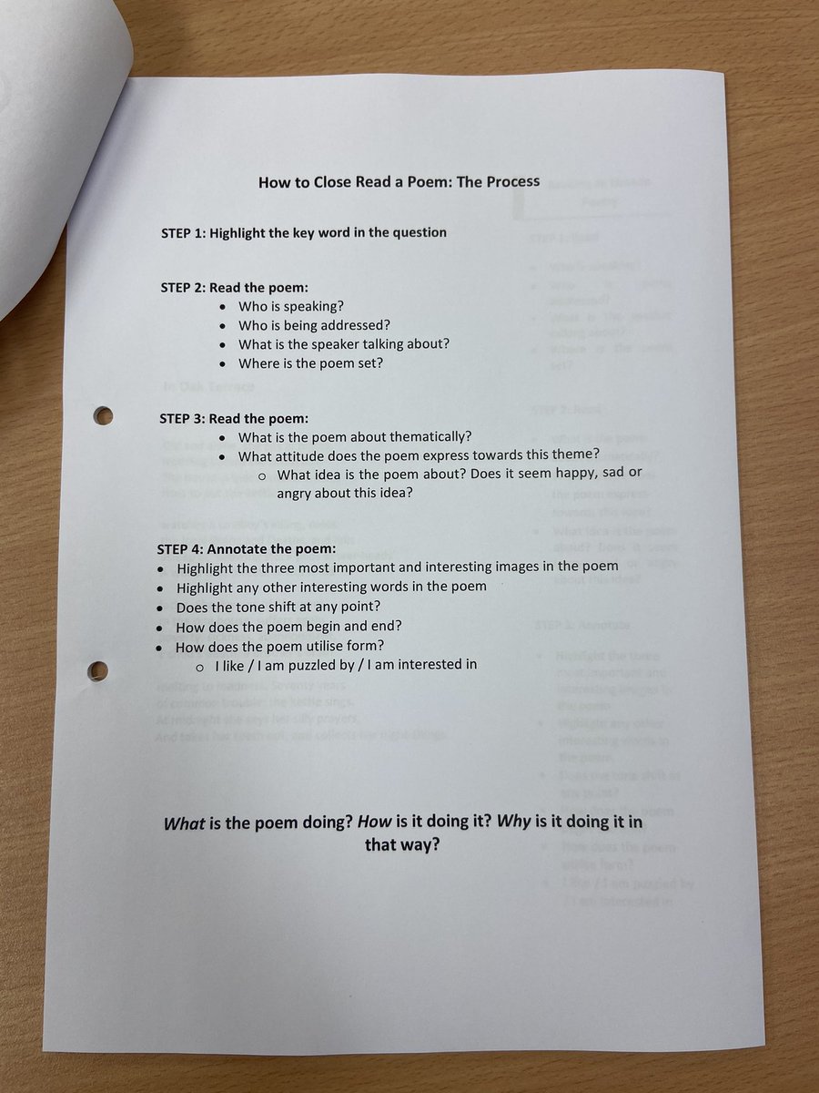__codexterous's tweet image. The process I suggest for tackling **GCSE Unseen Poetry**

Have placed this process as a strip down the booklet I use to scaffold their close reading. 

But then also removed the prompts for later readings.