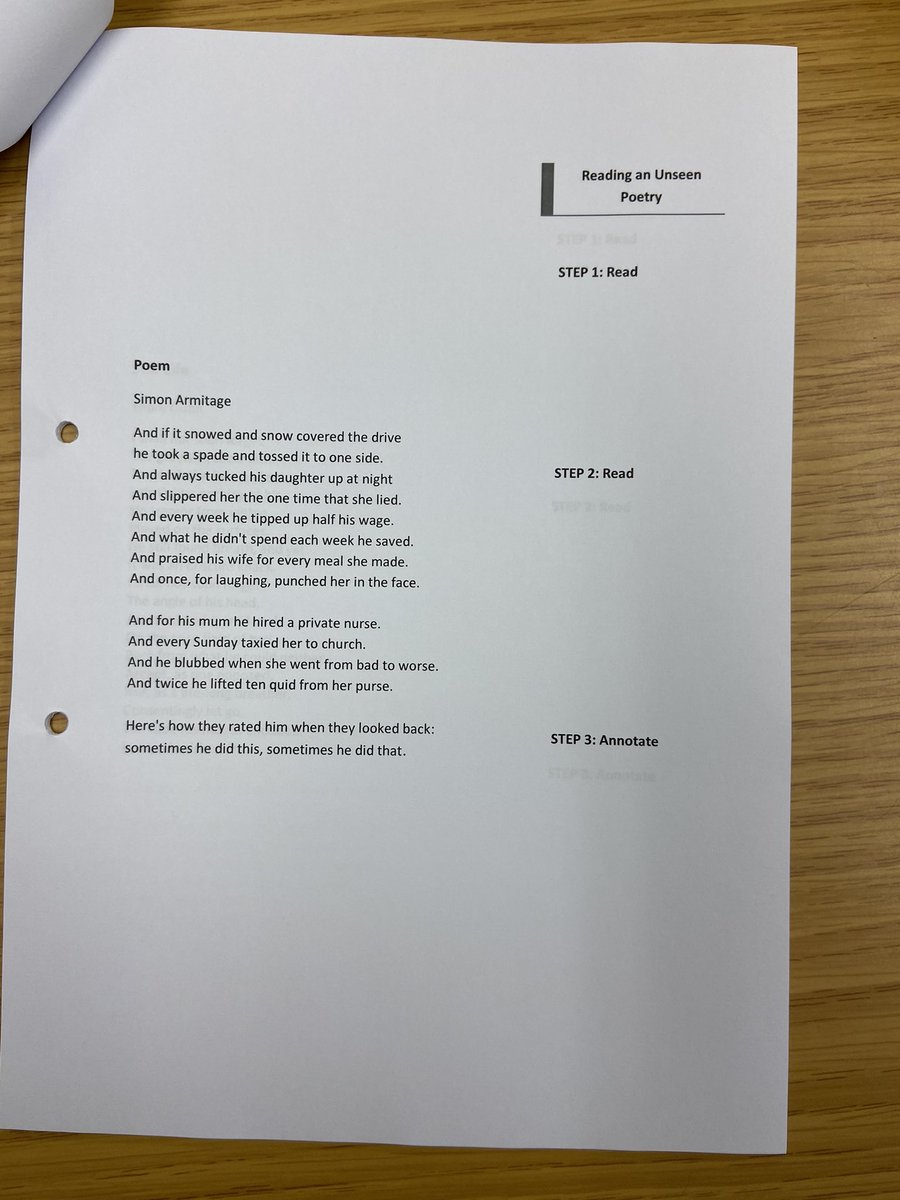 __codexterous's tweet image. The process I suggest for tackling **GCSE Unseen Poetry**

Have placed this process as a strip down the booklet I use to scaffold their close reading. 

But then also removed the prompts for later readings.