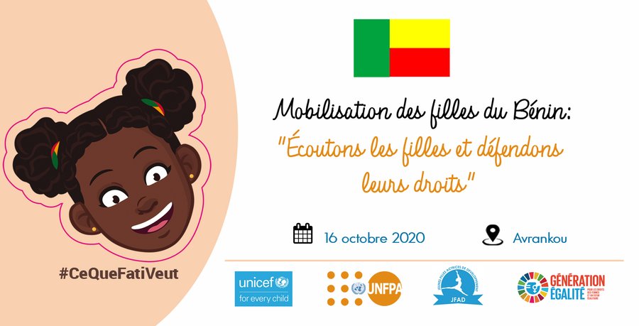 UNICEF_Benin's tweet photo. Demain, nous serons à Avrankou pour célébrer la Journée Internationale de la Fille avec @unfpa_benin @JeunesFilles et de nombreuses jeunes filles engagées dans la lutte pour l’égalité. Restez connectés pour suivre l’évènement “Ma voix, l’égalité pour notre avenir” dès demain! https://t.co/RdrmRxtAaL