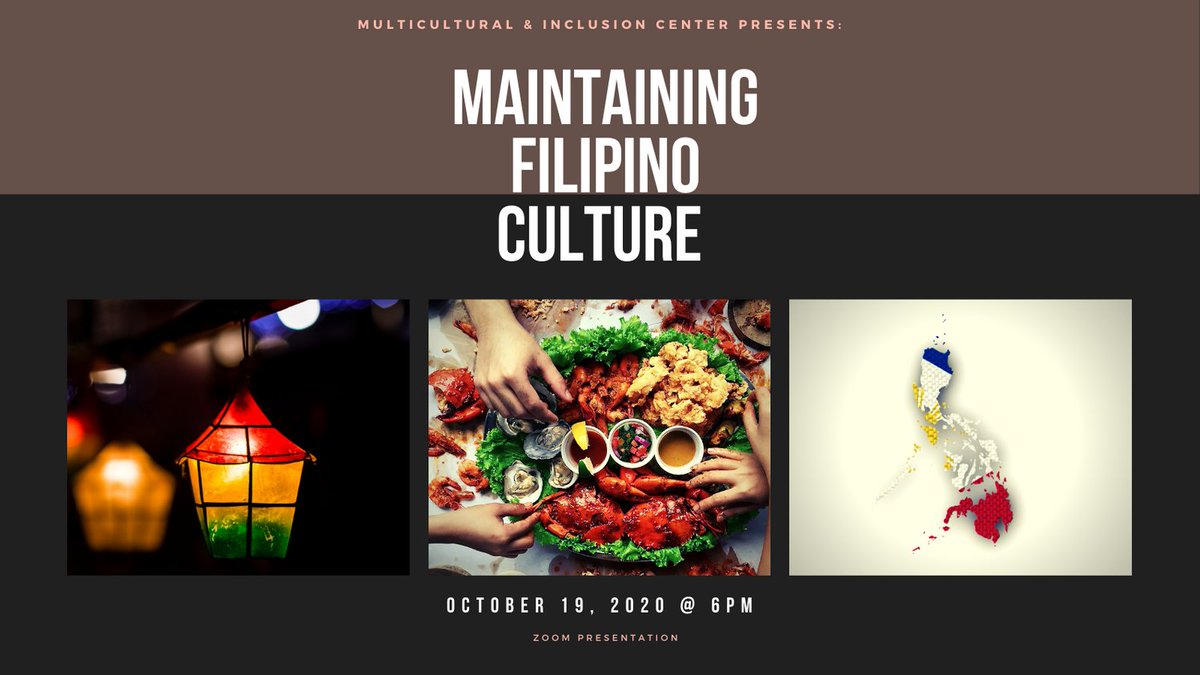 “Maintaining Filipino Culture in America”.
Monday Oct 19 6:00 PM MDT
We will have a 45-minute panel discussion followed by a 10-minute Q&amp;A period. 
How to celebrate your heritage, challenges with identity &amp; also how American culture is influencing your life in the Philippines.
