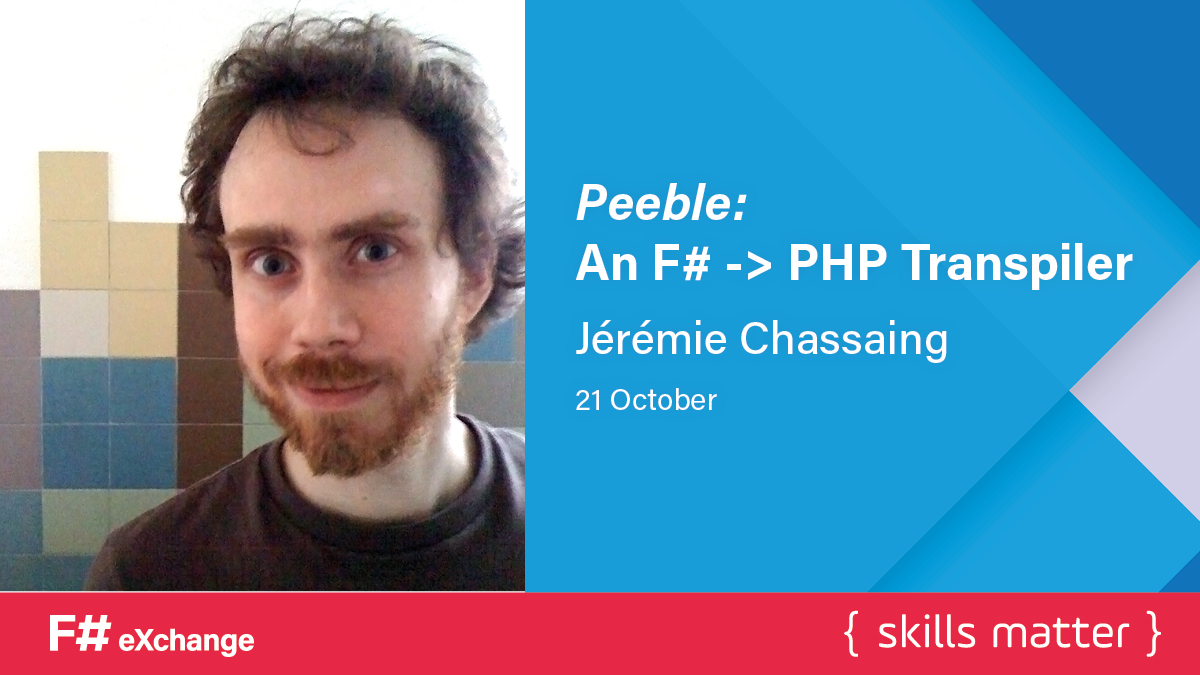 skillsmatter's tweet photo. #Fable has already proved that F# is really good at transpiling.
Now #Peeble is taking the same steps to #transpile #fsharp to #PHP.
Next week @thinkb4coding joins #fsharpX for a look at Peeble with a case study from the world of game development.
https://t.co/jRZNdqAMDX https://t.co/G2SiFqzIEO