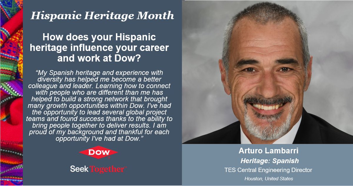 DowNewsroom's tweet photo. As #HispanicHeritageMonth comes to a close, we’re closing out our #TeamDow celebration series with thoughts from Arturo Lambarri. https://t.co/F6clSdIjYY