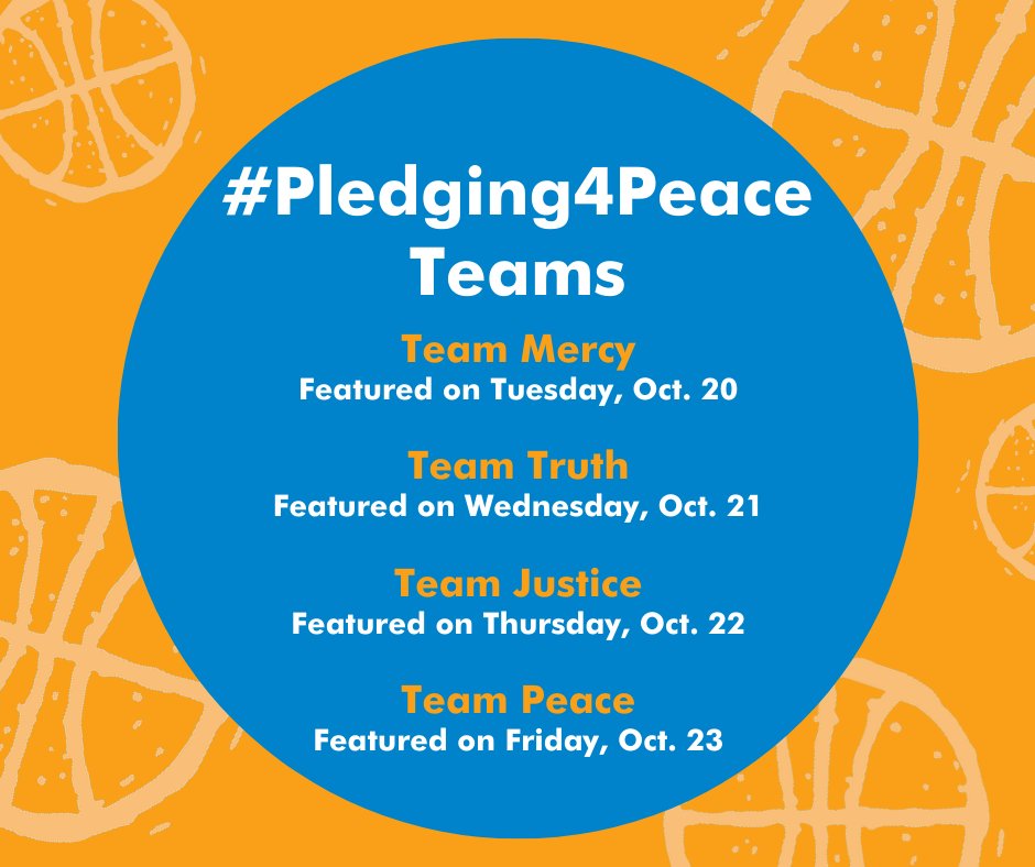 peaceplayers's tweet photo. Introducing our 4 teams for #pledging4peace! Inspired by the need for peace and healing globally, teams chose their names based on the four elements of peacebuilding: truth, justice, mercy, and peace. Collectively, these 4 teams will shoot 10,000 free throws next week! https://t.co/A5Ii3tSEjd