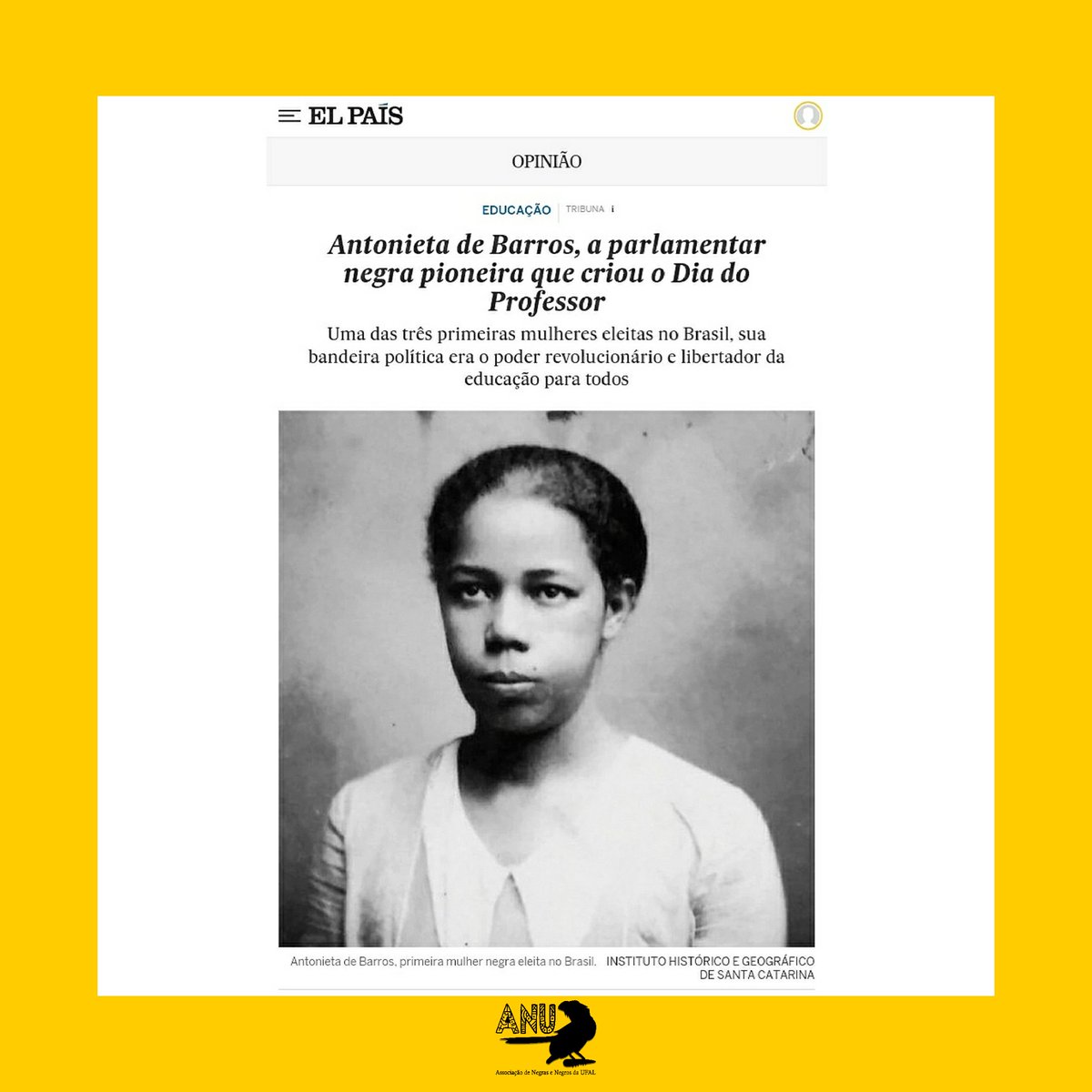 anuufal's tweet photo. Hoje, 15 de outubro, é comemorado o dia nacional do professor.

Muitas pessoas não sabem, mas esta data foi criada por Antonieta de Barros, mulher negra, eleita em 1934 deputada estadual, por Santa Catarina. Defendia a bandeira da educação libertária para todos. + https://t.co/Dp4XkbJgJw