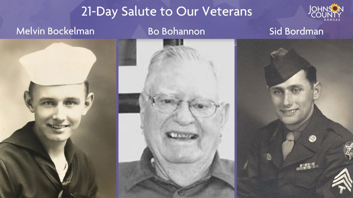 We are continuing the 21-Day Salute to our Veterans leading up to  #VeteransDay. We are honoring three more World War II veterans today. You can view their profiles at  https://jocogov.org/JoCoHonorsVets  View all veteran profiles featured so far at  https://jocogov.org/all-veteran-salutes #JoCoHonorsVets 