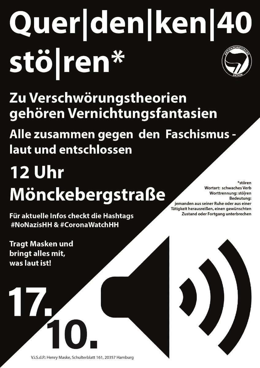 altona_161's tweet photo. 17.10. | 12:00 | Mönckebergstraße | Querdenken 40 stören! Keine Ruhe für Verschwörungstheoretiker*innen und ihre rechten Freunde! #fightantisemitism #fightableism #querfrontstoppen #nonazishh #coronawatchhh https://t.co/SagP3Me2Xx
