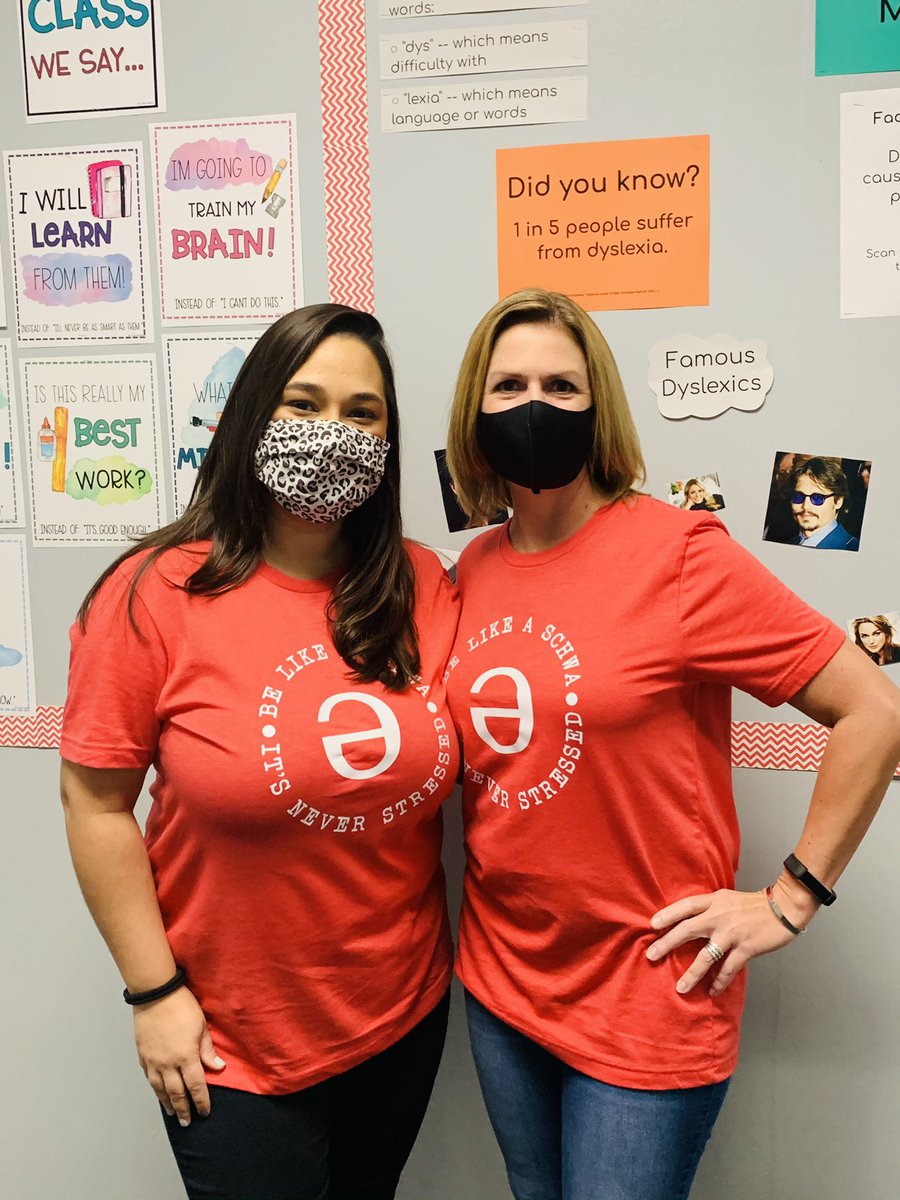 mrsvmonroy's tweet photo. “Be like a schwa. It’s never stressed.” We love our new shirts!! @KellyCremona @BeckyMarron @WMEWildcats #katydyslexia #katyisd #DyslexiaAwarenessMonth https://t.co/AXw36GI7e4