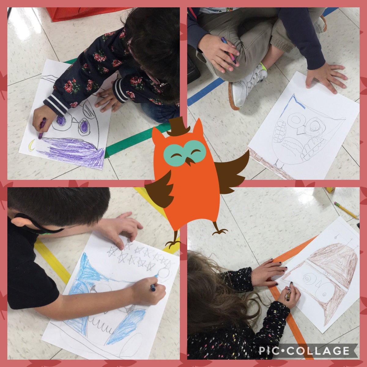 KrisLeeMart's tweet photo. Look whoooo’s making cute art!! First grade may be eagles but they sure know how to draw an owl! @NISDHowsman @NISD_FineArts https://t.co/dxPjbxb38l