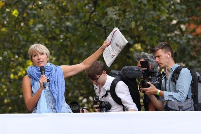 Emma Thompson protesting to encourage the use of green energy, for the planet, using her platform to raise awareness.