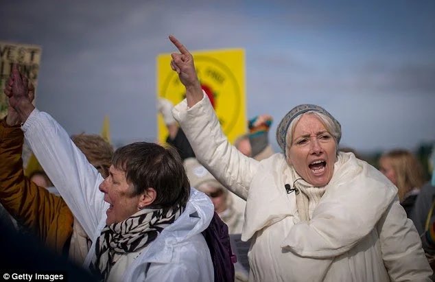 Emma Thompson joining a peaceful walk and silent protest at a controversial fracking site.
