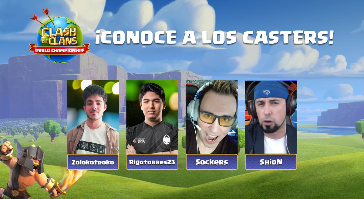 Clash of Clans ES (@clashofclansesc) on Twitter photo ¡Ya mañana comienza el clasificatorio #5! 🤩 Mientras tanto, les presentamos a los increíbles casters que narrarán en español las épicas guerras este fin de semana🔥🏆
🎙️ <a href="/ZolokOficial/">Código: ZOLOKO</a>, <a href="/rigotorres23CoC/">rigotorres23🇲🇽</a>, <a href="/Sockers_/">Sockers SU</a> , <a href="/shioNwu/">shioN🔥</a> ¡Ya mañana comienza el clasificatorio #5! 🤩 Mientras tanto, les presentamos a los increíbles casters que narrarán en español las épicas guerras este fin de semana🔥🏆
🎙️ <a href="/ZolokOficial/">Código: ZOLOKO</a>, <a href="/rigotorres23CoC/">rigotorres23🇲🇽</a>, <a href="/Sockers_/">Sockers SU</a> , <a href="/shioNwu/">shioN🔥</a>