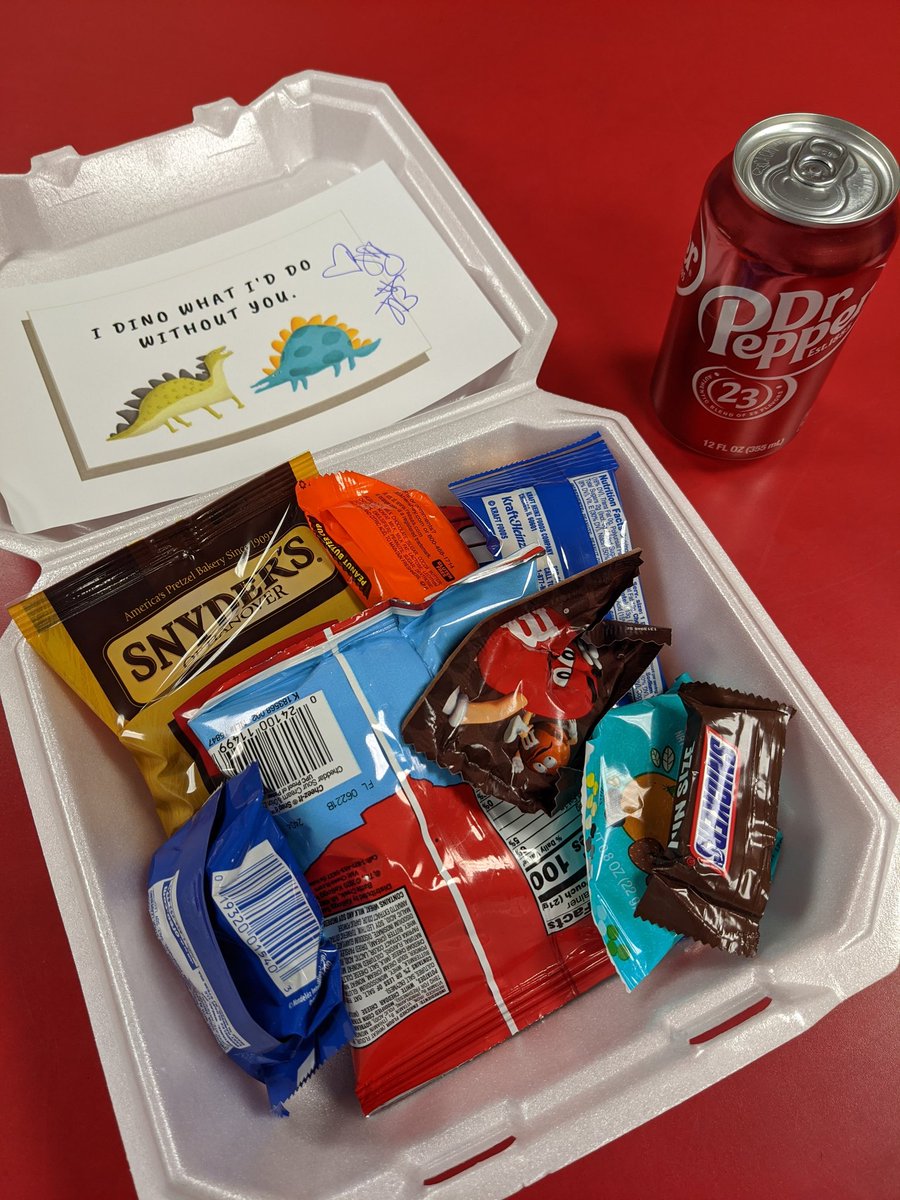 kchusker's tweet photo. When you get a Thursday afternoon visit @LWNKCSD from a friendly dinosaur who also brings treats to get you through the rest of the day/week. ❤️ She knows her people... And her people are thankful for her! https://t.co/y29YpOaeAJ